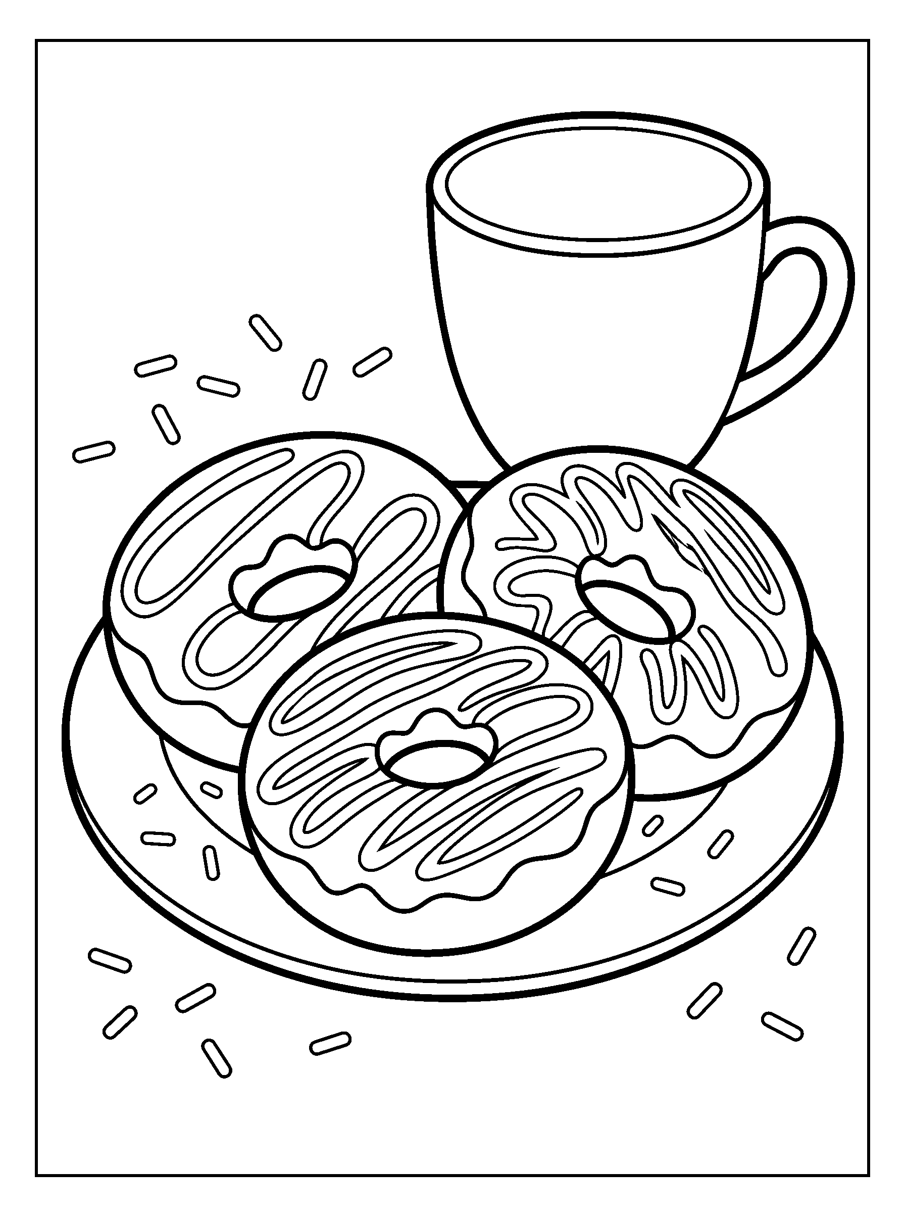 Doughnut Plate — full black-and-white printable coloring page