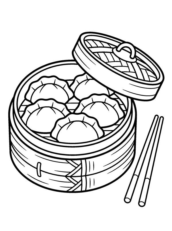 Dumpling Basket — printable black-and-white coloring sheet