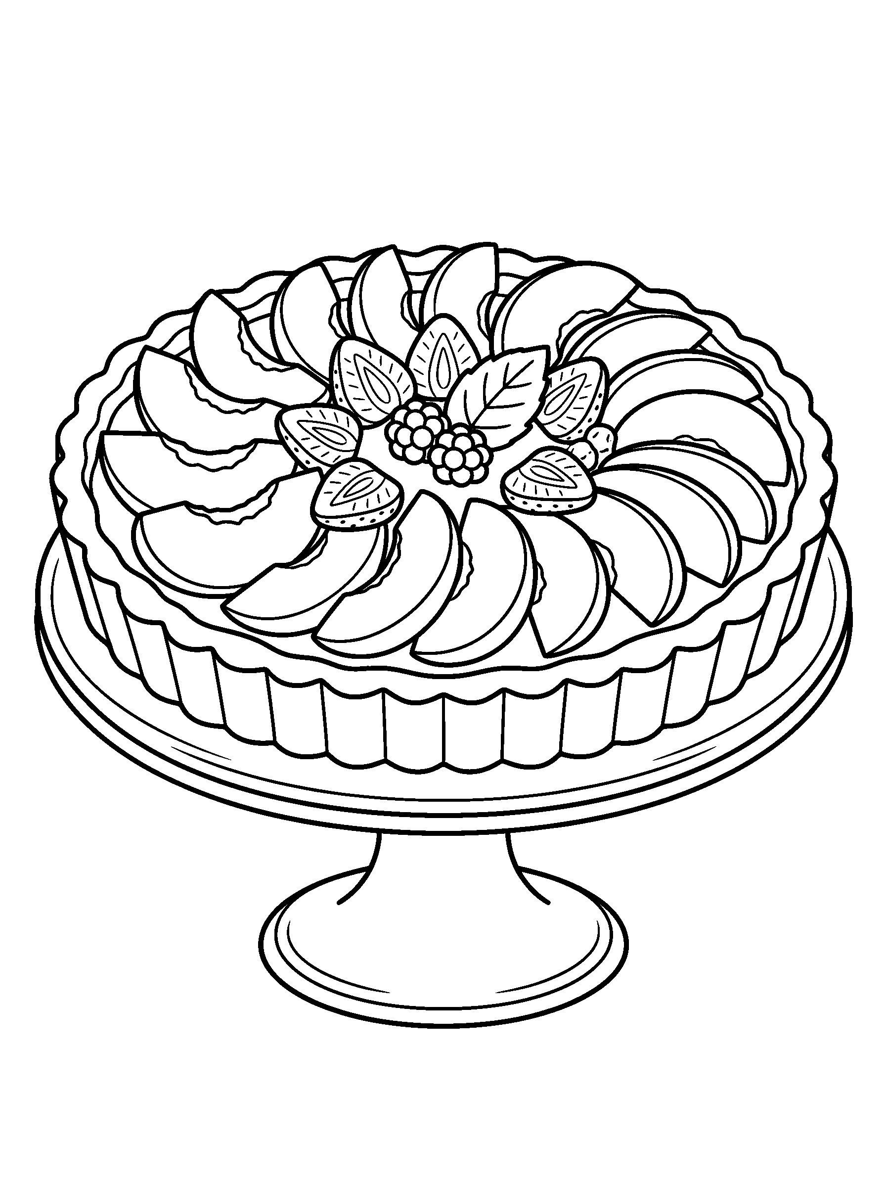 Fruit Tart — full black-and-white printable coloring page