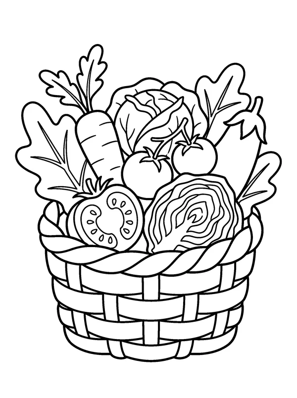 Garden Vegetables — printable black-and-white coloring sheet
