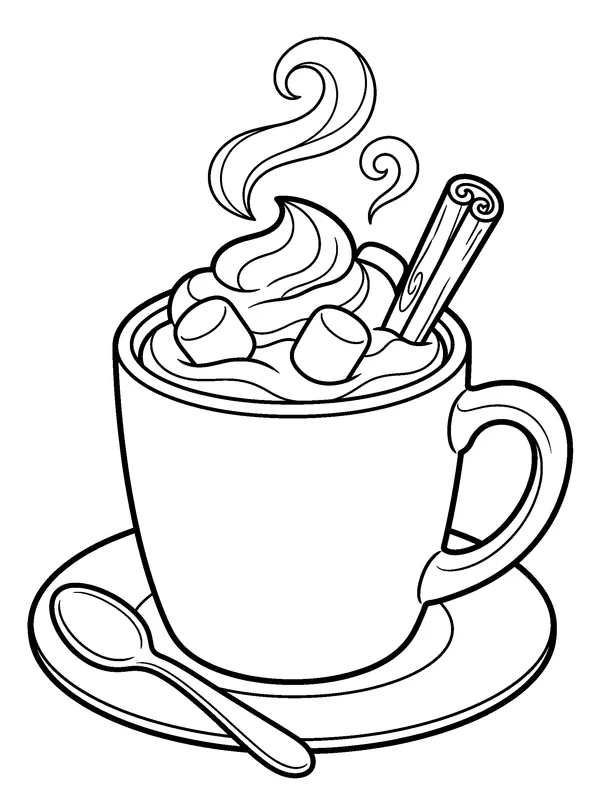 Hot Chocolate — printable black-and-white coloring sheet