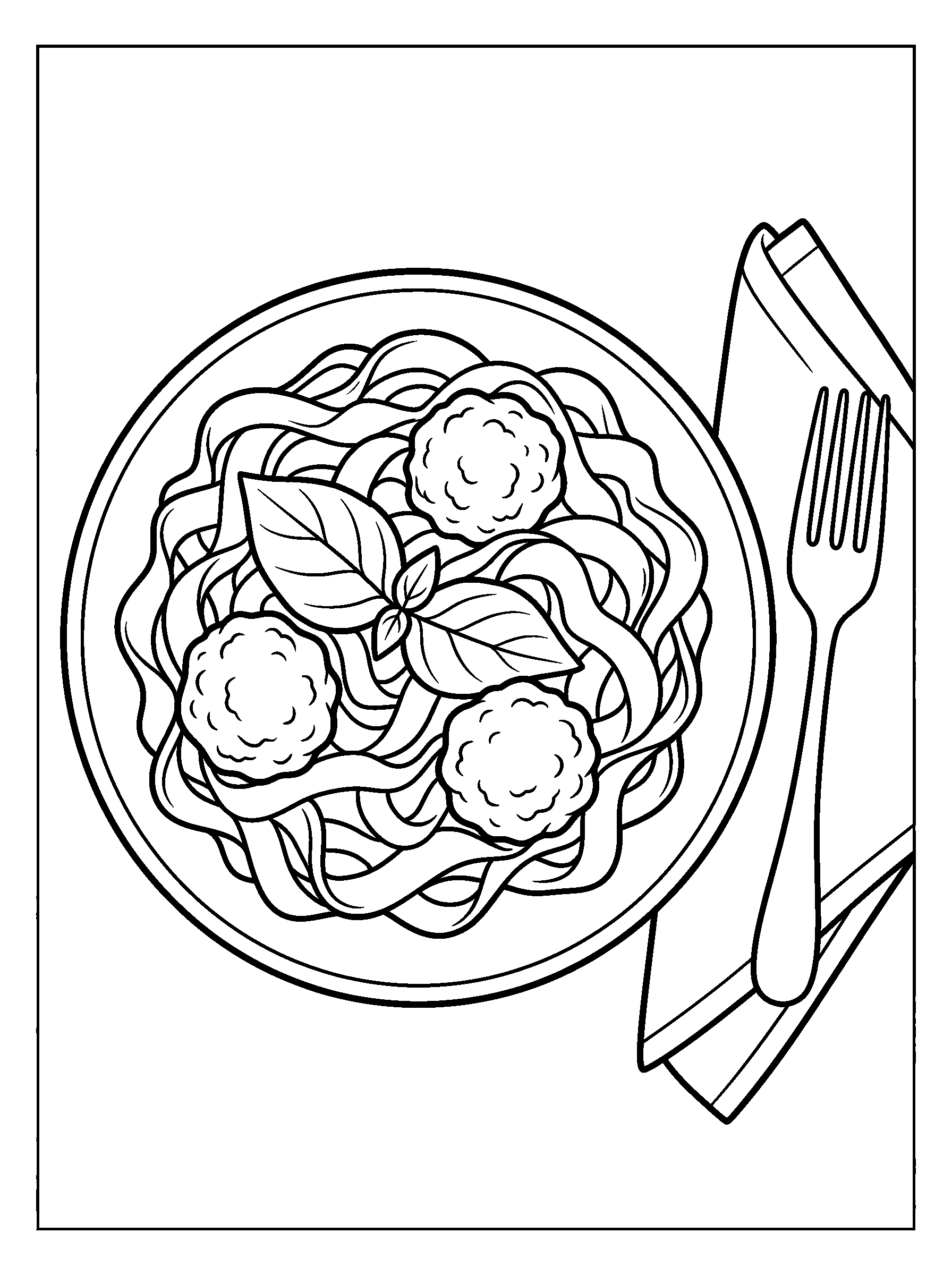 Pasta Dinner — full black-and-white printable coloring page