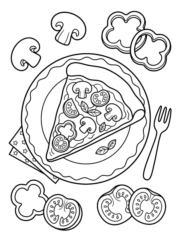 Pizza Slice — printable black-and-white coloring sheet