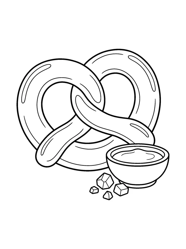 Pretzel Snack — printable black-and-white coloring sheet