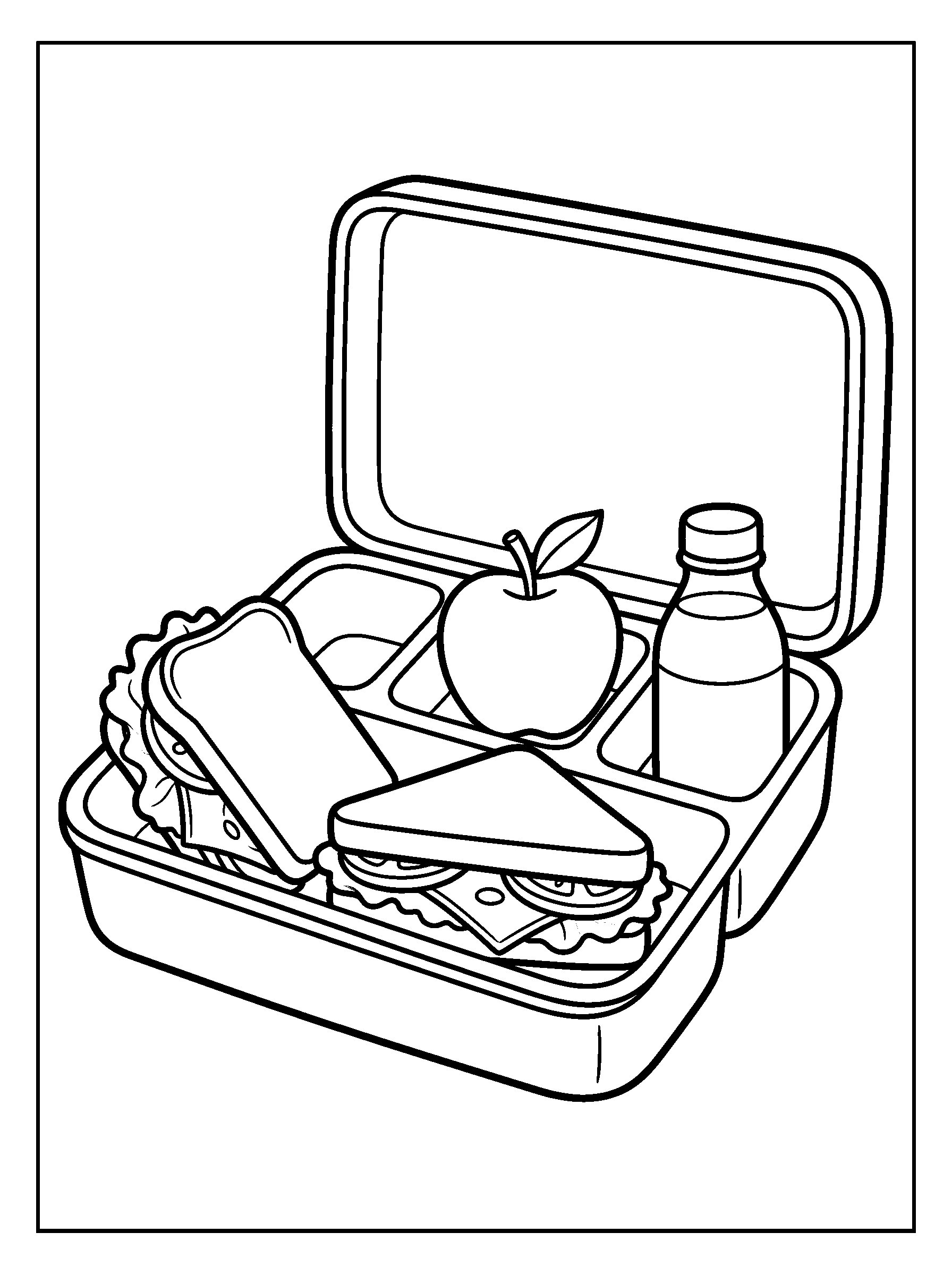 Sandwich Lunch — full black-and-white printable coloring page