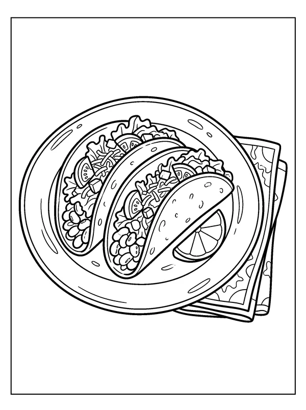 Taco Picnic — printable black-and-white coloring sheet