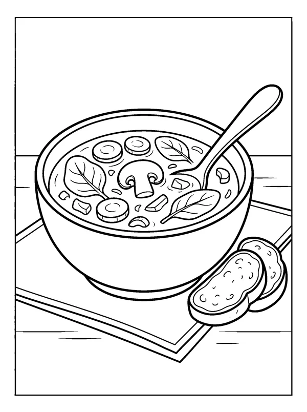 Vegetable Soup — printable black-and-white coloring sheet