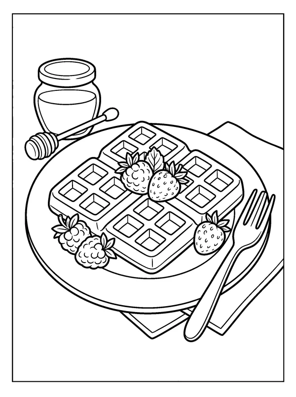 Waffle Breakfast — printable black-and-white coloring sheet