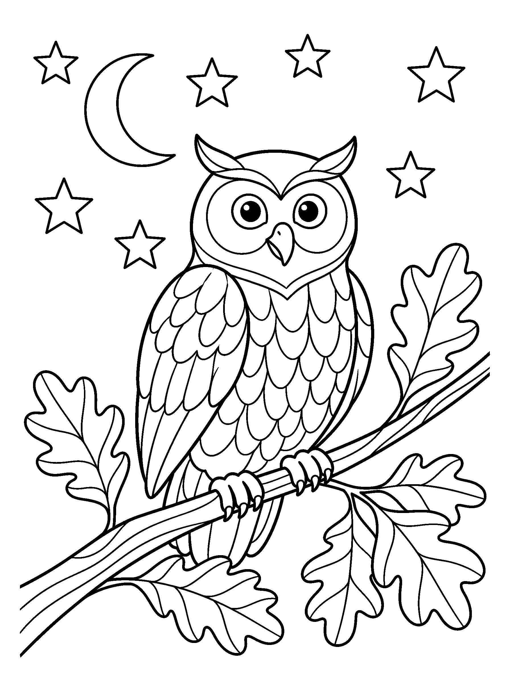 Forest Owl — full black-and-white printable coloring page