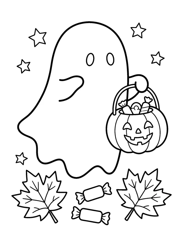 Friendly Halloween Ghost — printable black-and-white coloring sheet