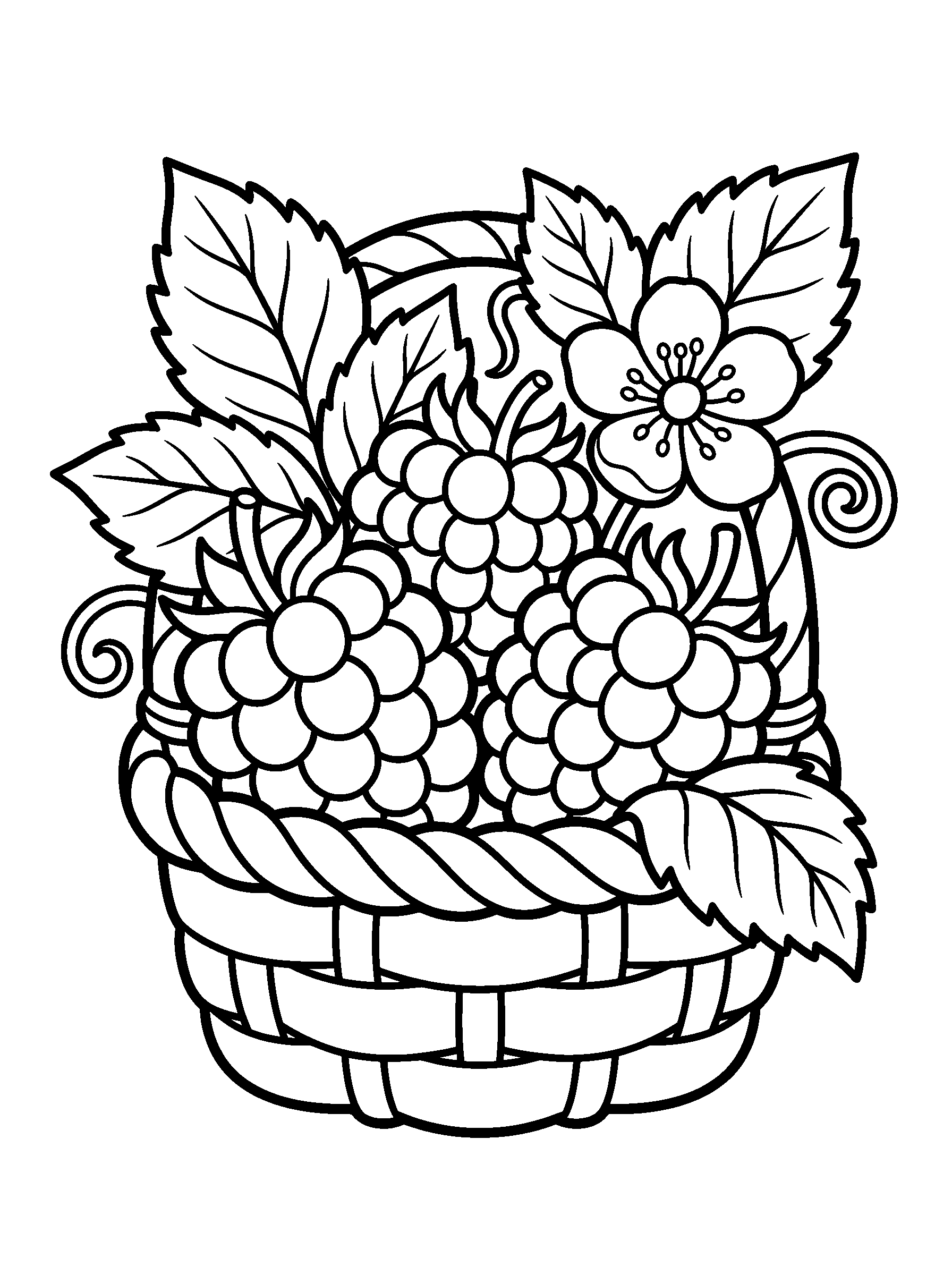 Blackberry Basket — full black-and-white printable coloring page