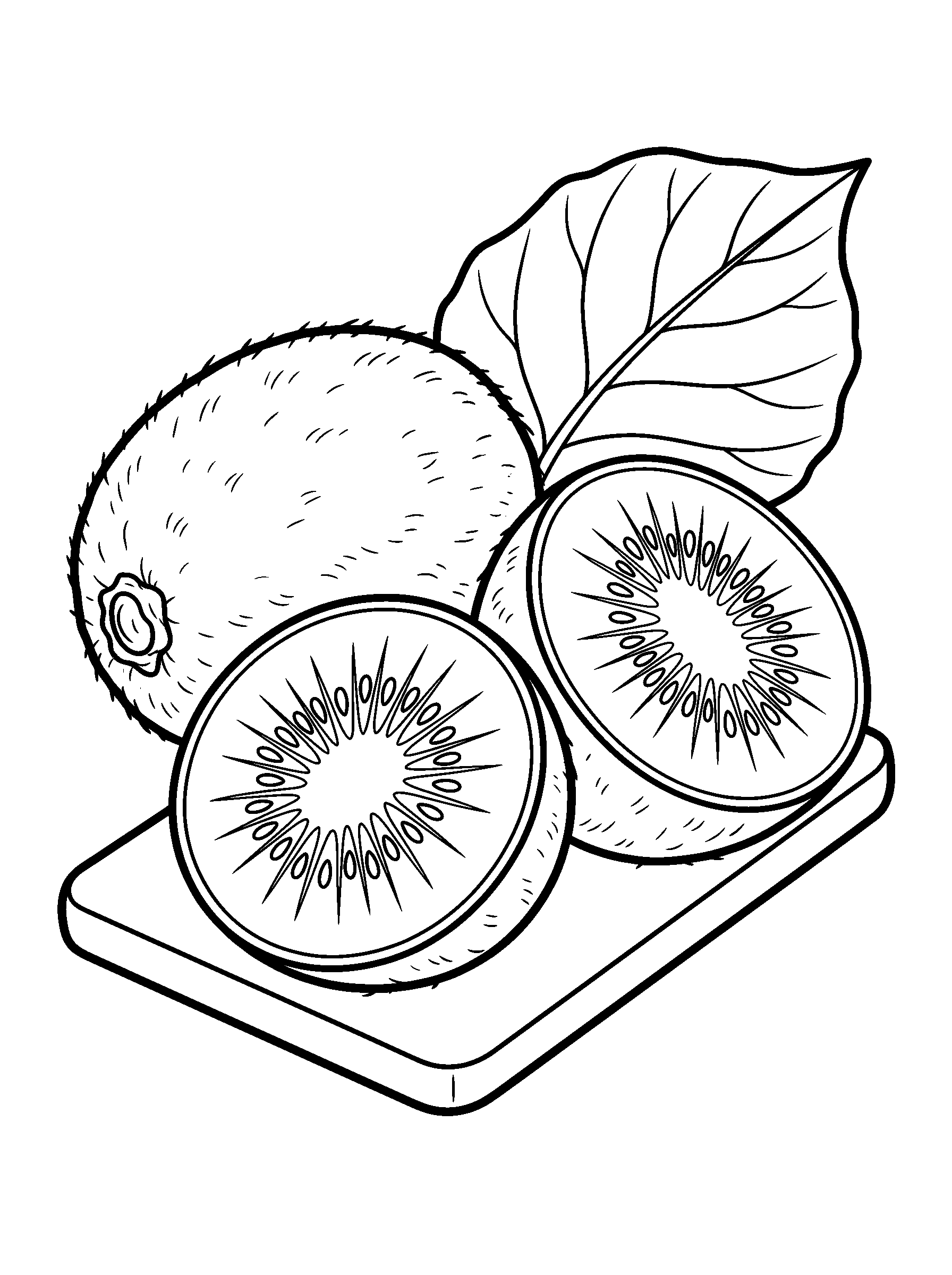Kiwi Slices — full black-and-white printable coloring page