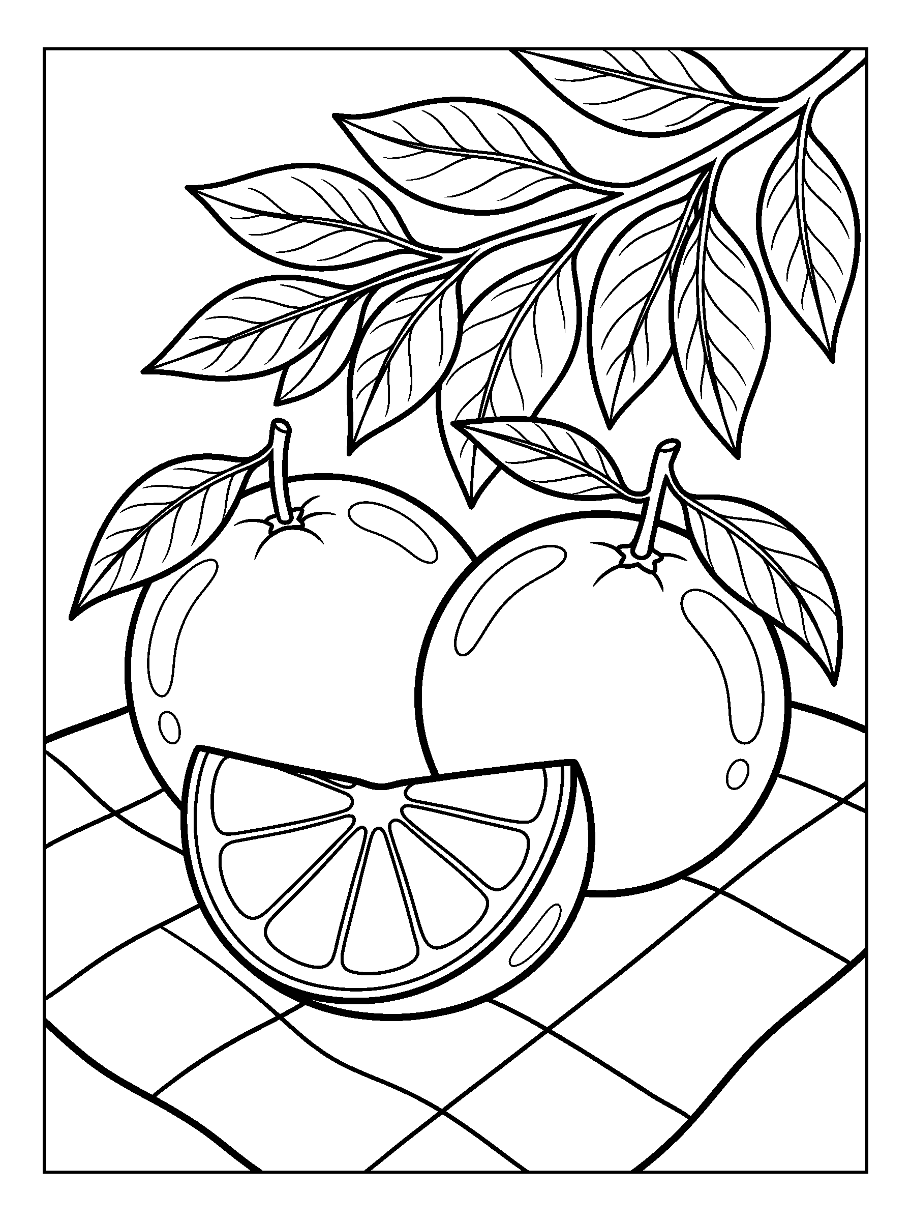 Orange Picnic — full black-and-white printable coloring page