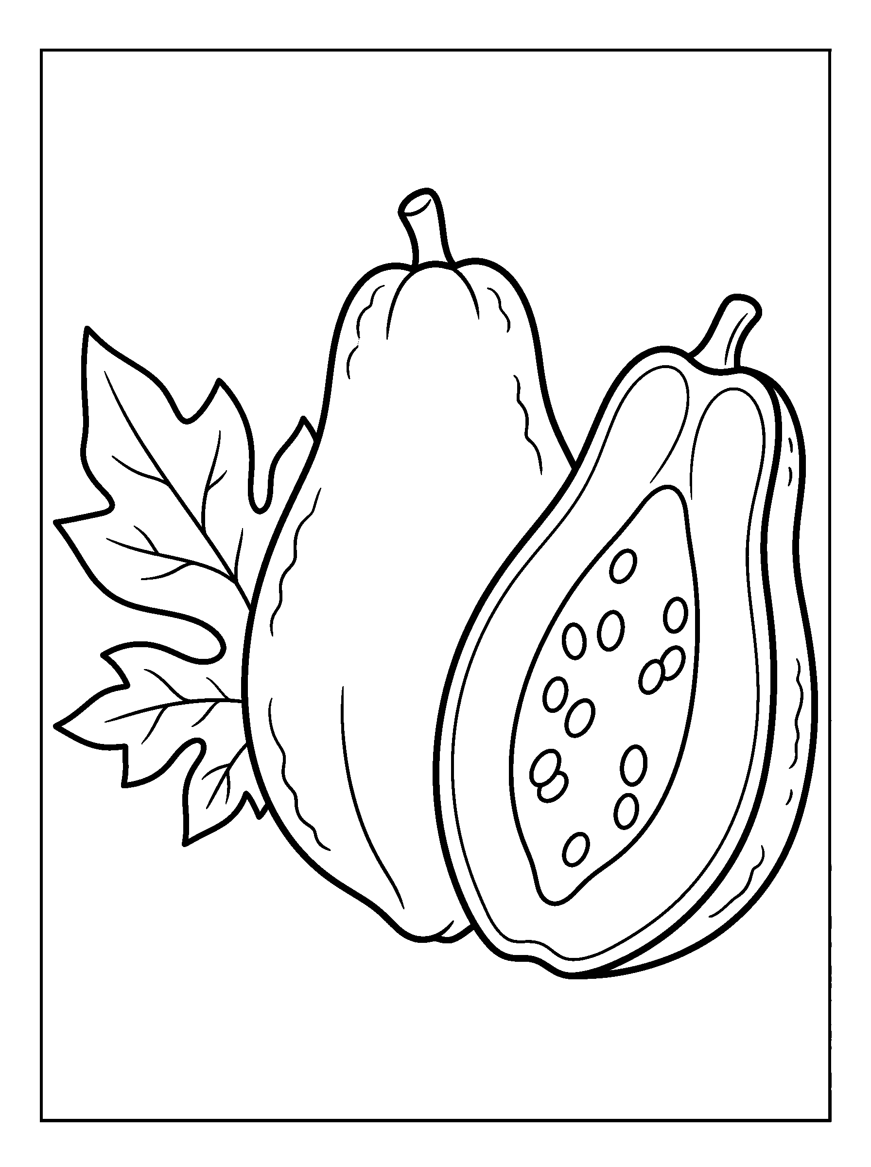 Papaya Garden — full black-and-white printable coloring page