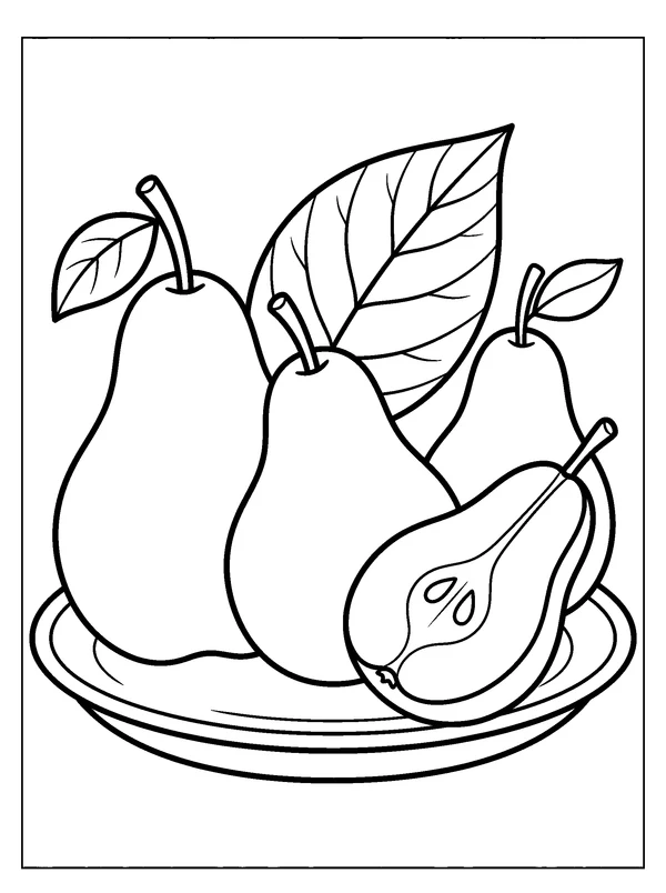 Pear Still Life — printable black-and-white coloring sheet