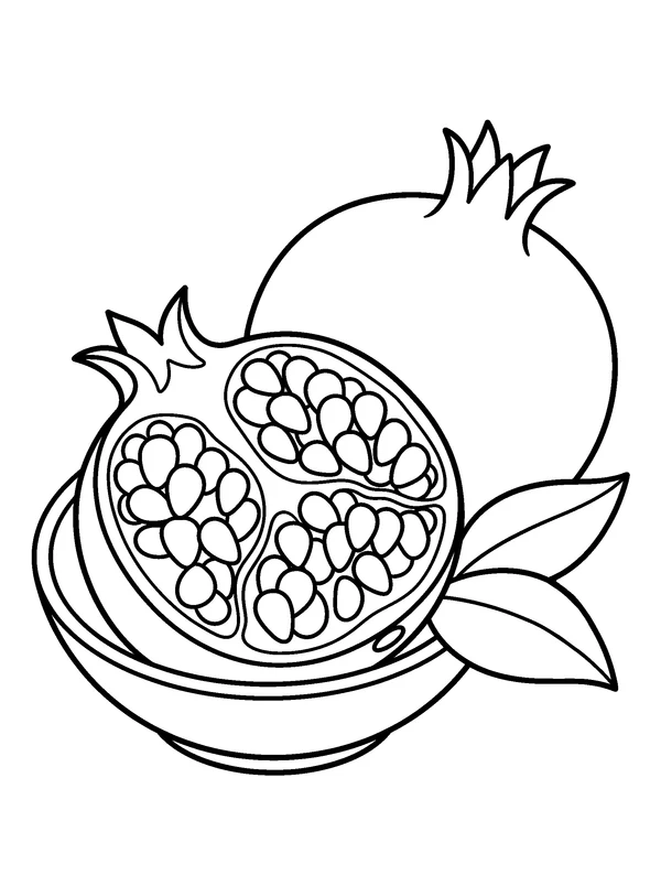 Pomegranate Bowl — printable black-and-white coloring sheet