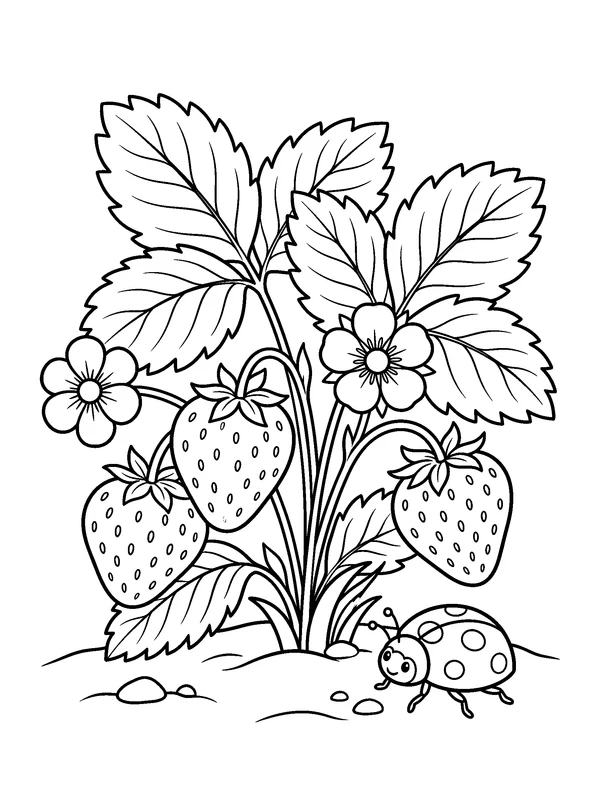 Strawberry Patch — printable black-and-white coloring sheet