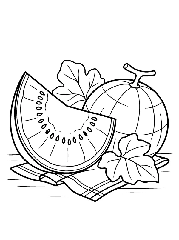 Watermelon Picnic — printable black-and-white coloring sheet