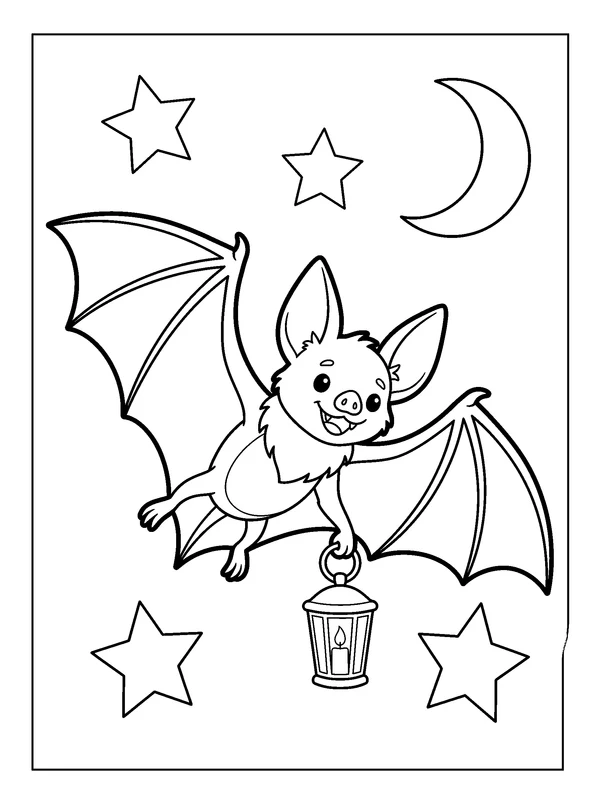 Bat with a Lantern — printable black-and-white coloring sheet