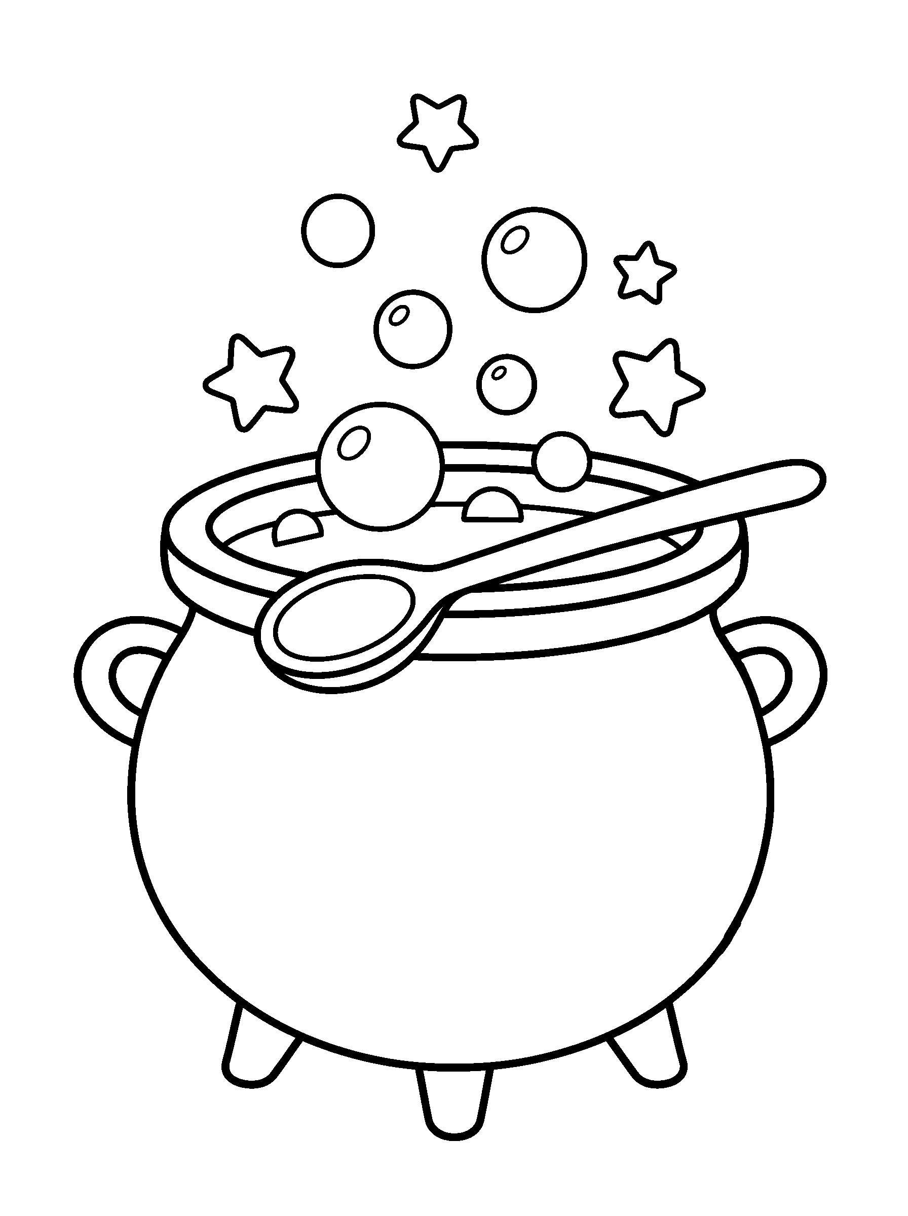 Bubbling Star Cauldron — full black-and-white printable coloring page