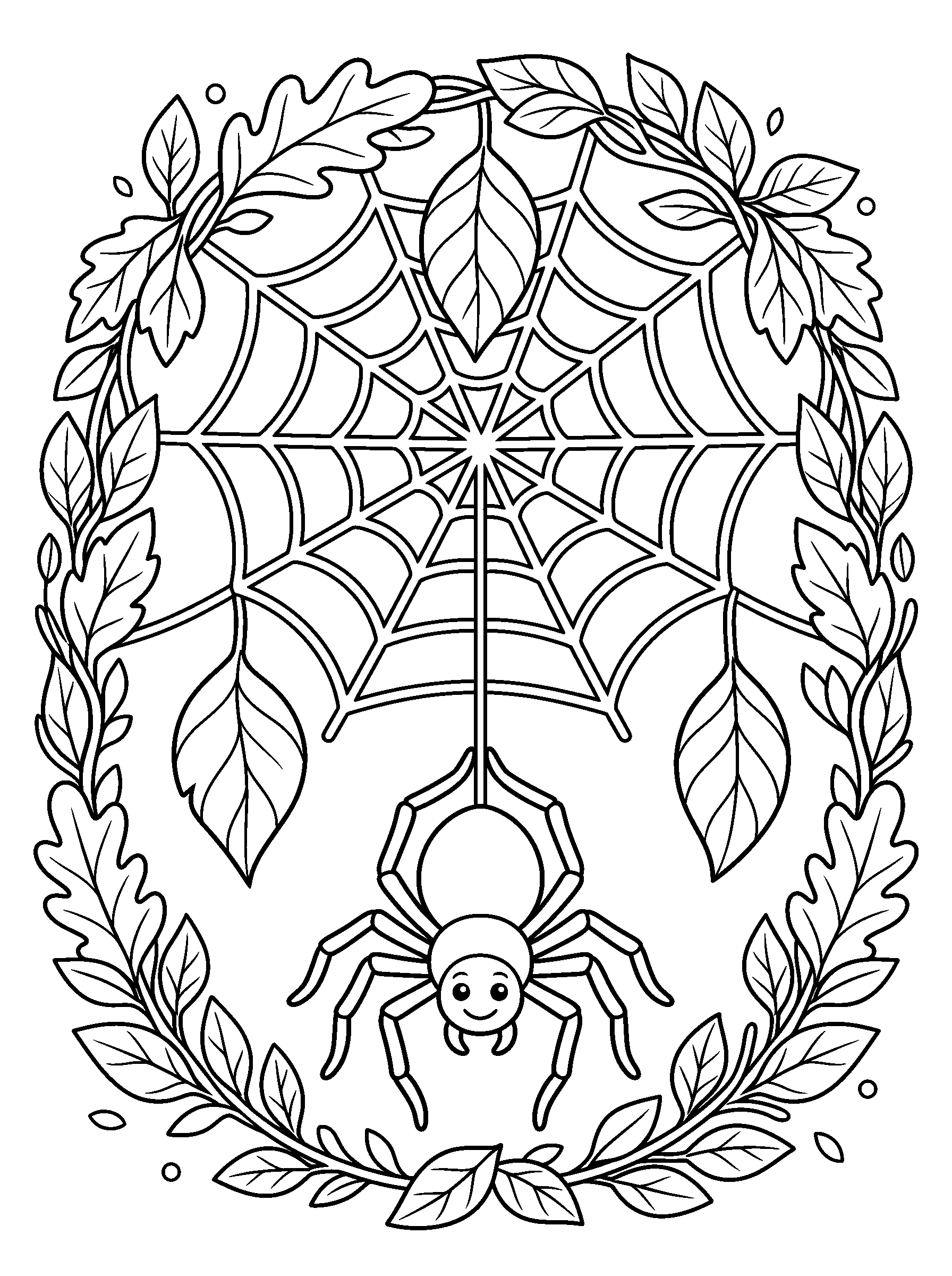 Spiderweb Wreath — full black-and-white printable coloring page