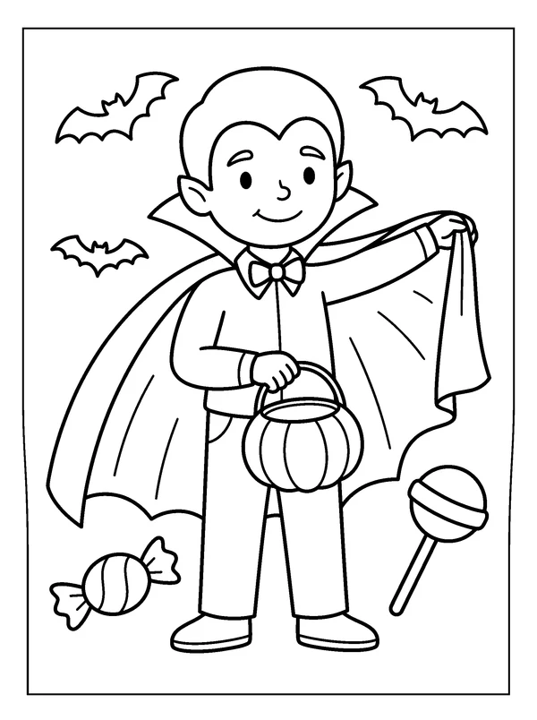 Little Vampire Costume — printable black-and-white coloring sheet