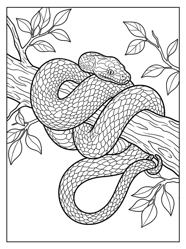 Python Around a Jungle Branch — printable black-and-white coloring sheet