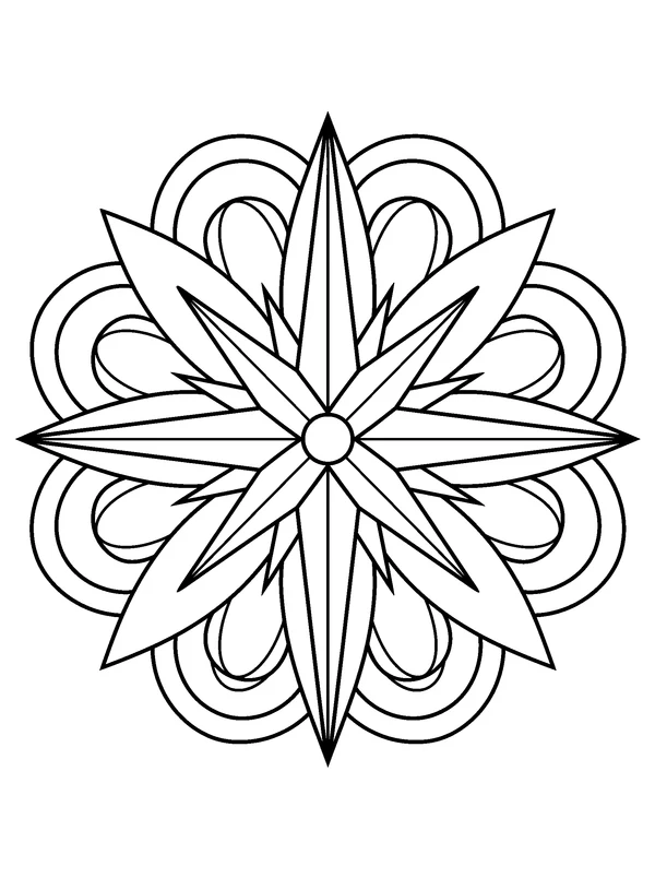 Compass Star Mandala — printable black-and-white coloring sheet