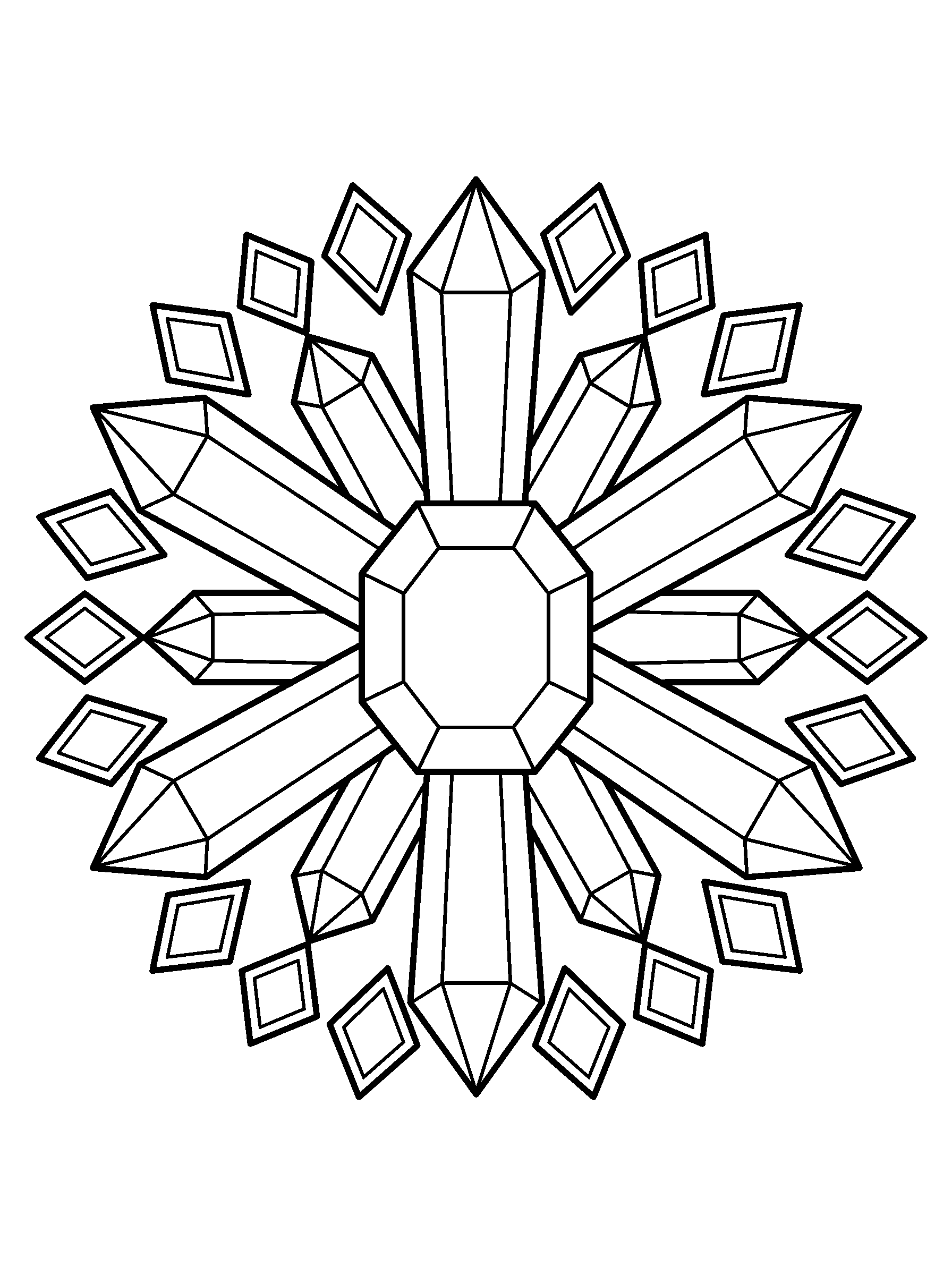 Crystal Star Mandala — full black-and-white printable coloring page