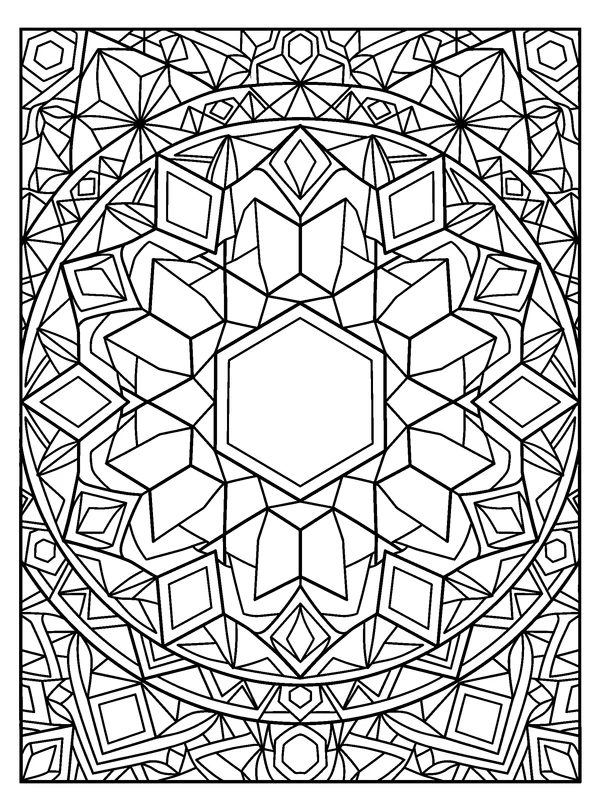 Geometric Cube Mandala — printable black-and-white coloring sheet