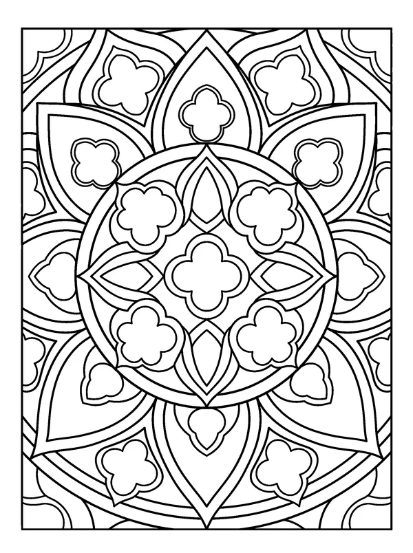Curved Tile Mandala — printable black-and-white coloring sheet