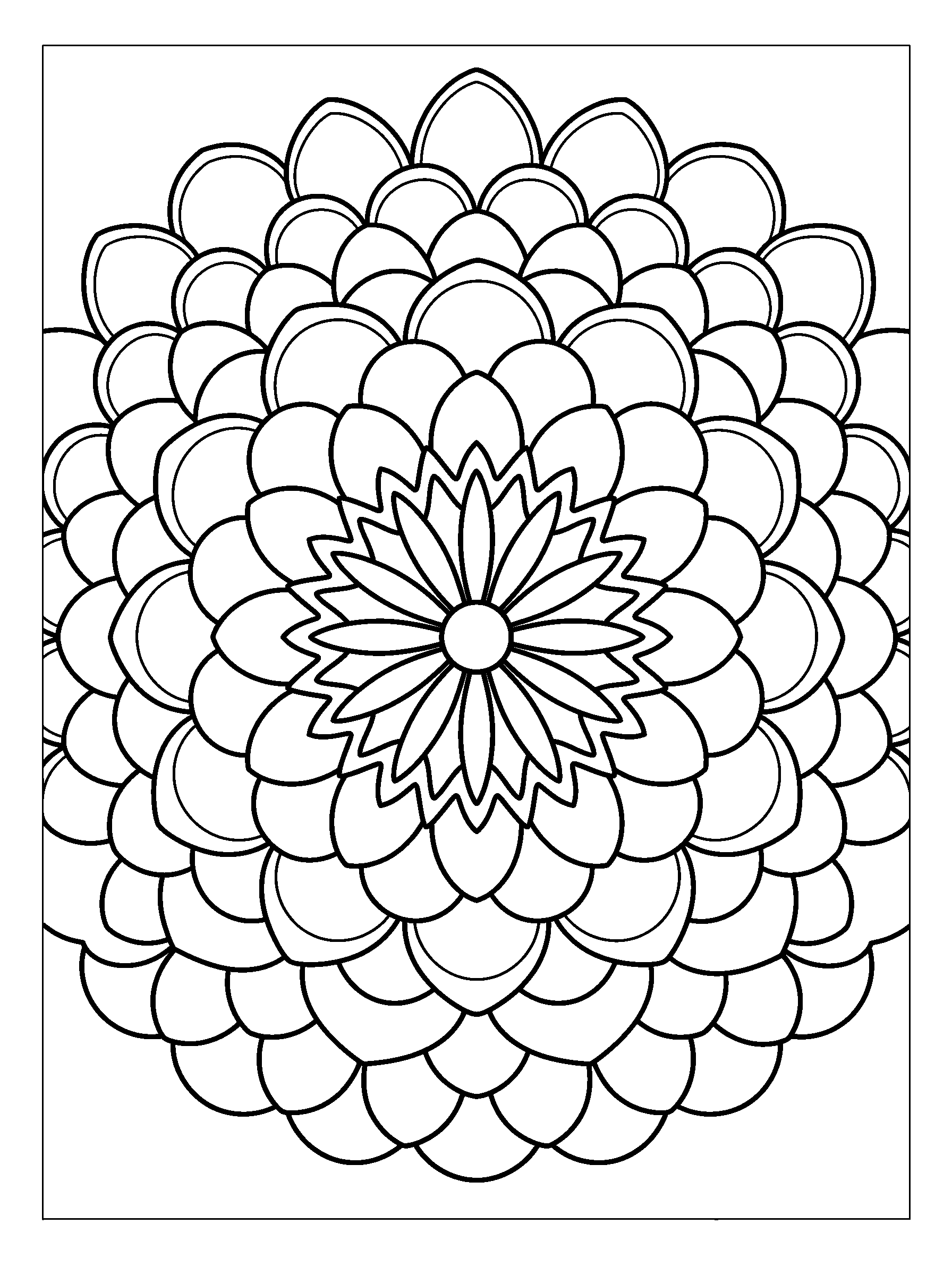 Dragon Scale Mandala — full black-and-white printable coloring page