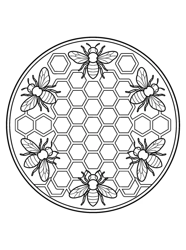 Honeycomb Mandala — printable black-and-white coloring sheet
