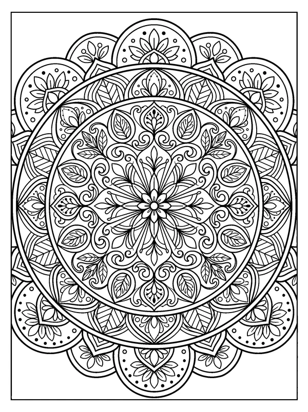 Interlocking Circle Mandala — printable black-and-white coloring sheet