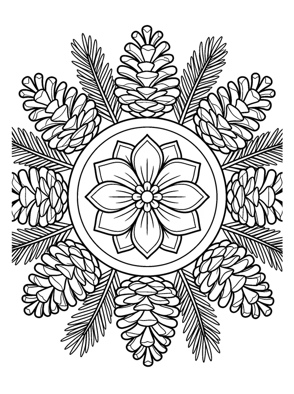 Forest Wreath Mandala — printable black-and-white coloring sheet