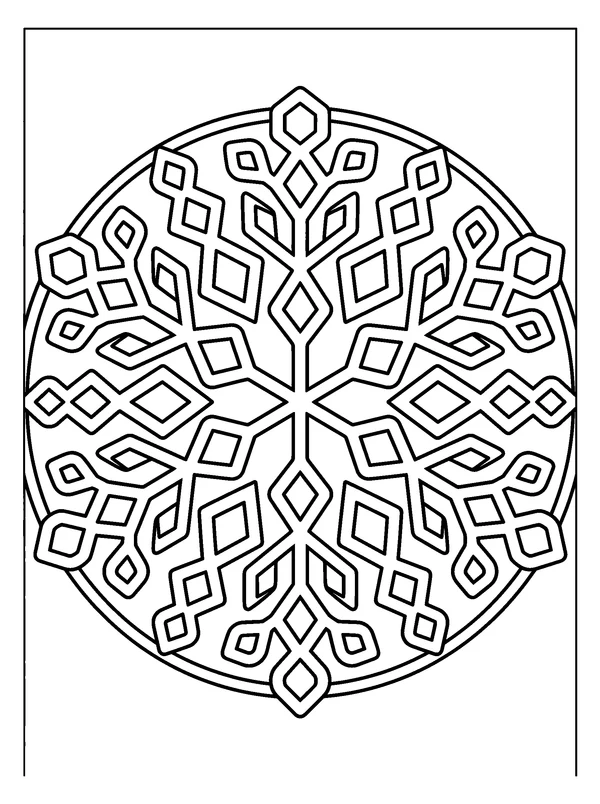 Snow Crystal Mandala — printable black-and-white coloring sheet