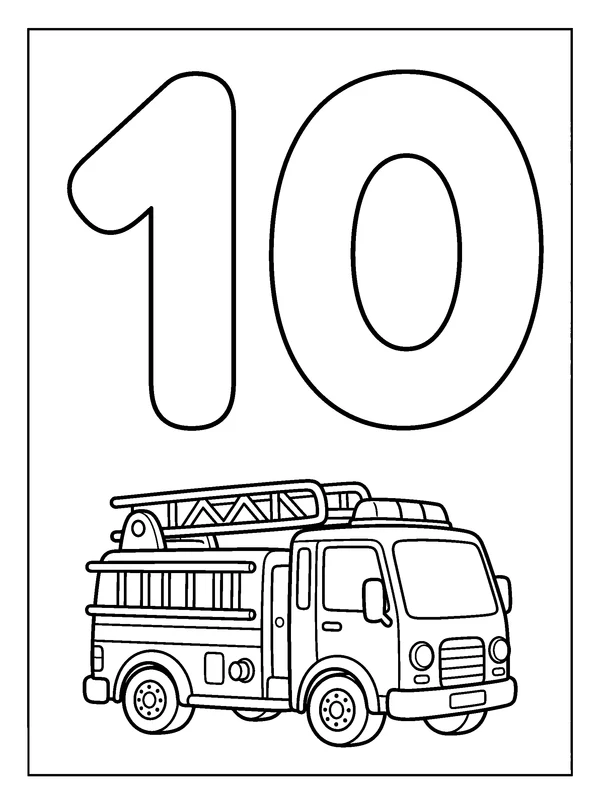 Number 10 Coloring Fun — printable black-and-white coloring sheet