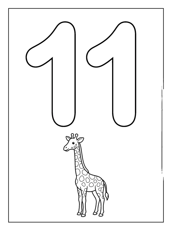 Number 11 Coloring Fun — printable black-and-white coloring sheet