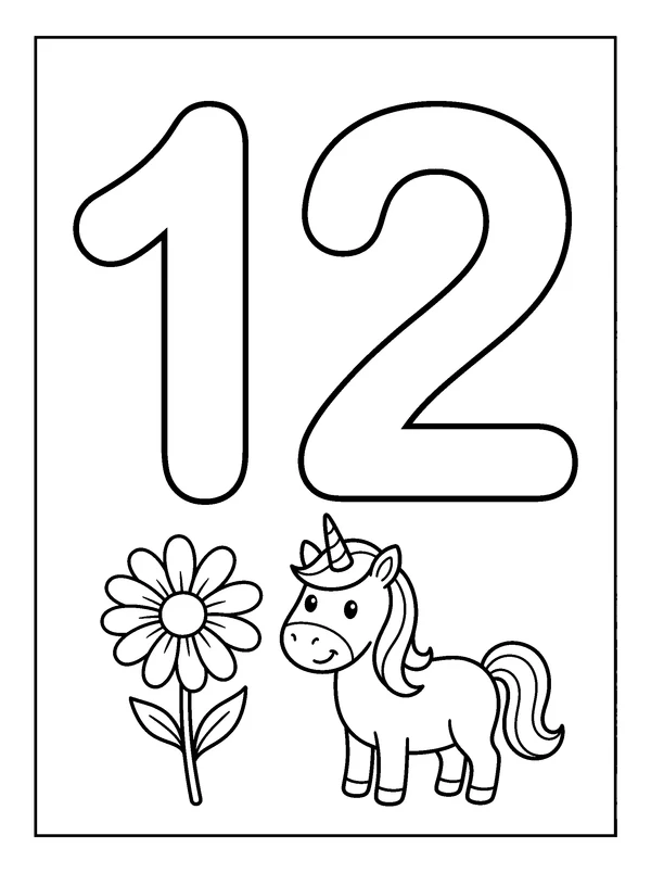 Number 12 Coloring Fun — printable black-and-white coloring sheet