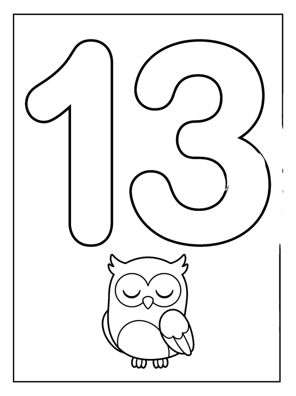 Number 13 Coloring Fun — printable black-and-white coloring sheet