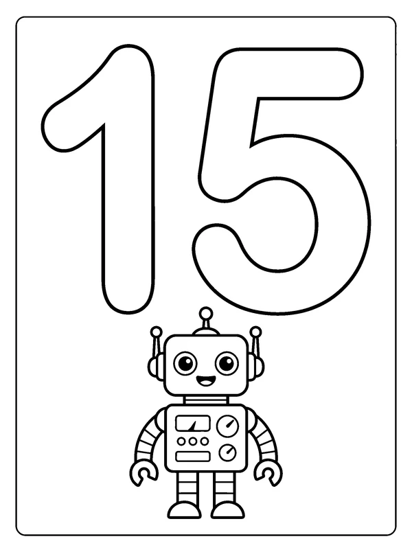 Number 15 Coloring Fun — printable black-and-white coloring sheet