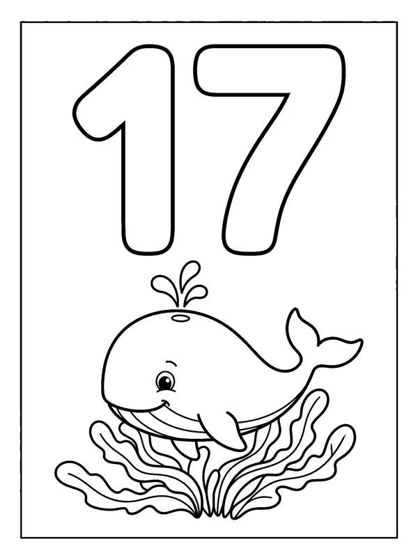 Number 17 Coloring Fun — printable black-and-white coloring sheet