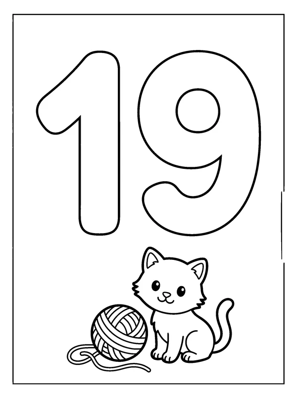 Number 19 Coloring Fun — printable black-and-white coloring sheet