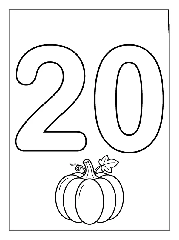 Number 20 Coloring Fun — printable black-and-white coloring sheet