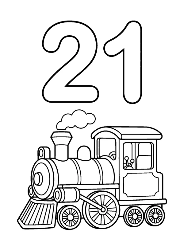 Number 21 Coloring Fun — printable black-and-white coloring sheet