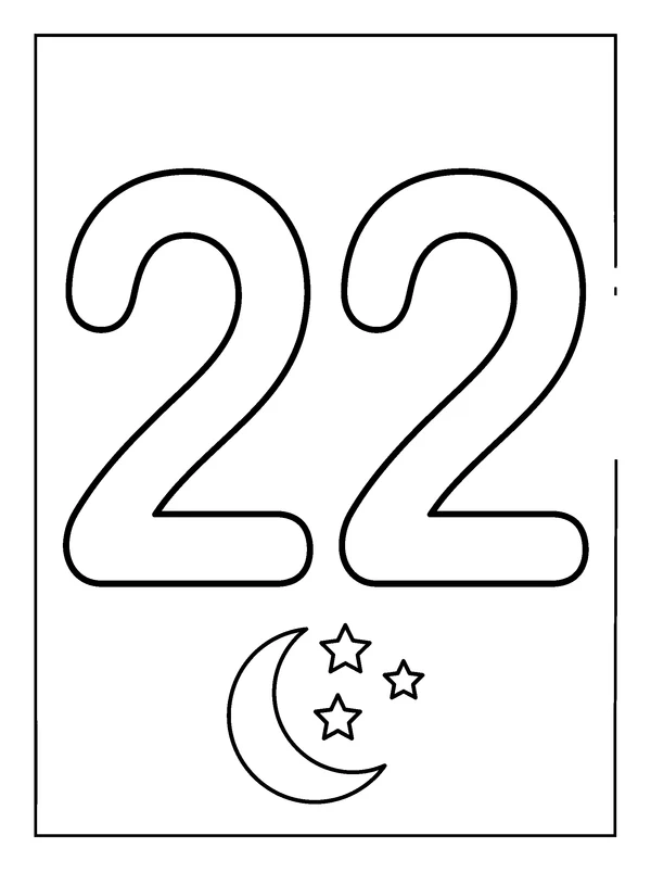 Number 22 Coloring Fun — printable black-and-white coloring sheet