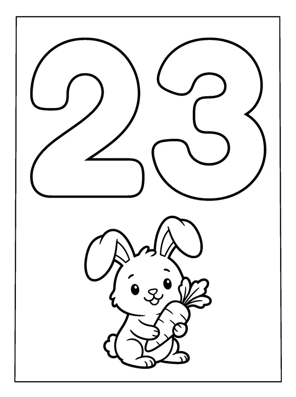 Number 23 Coloring Fun — printable black-and-white coloring sheet