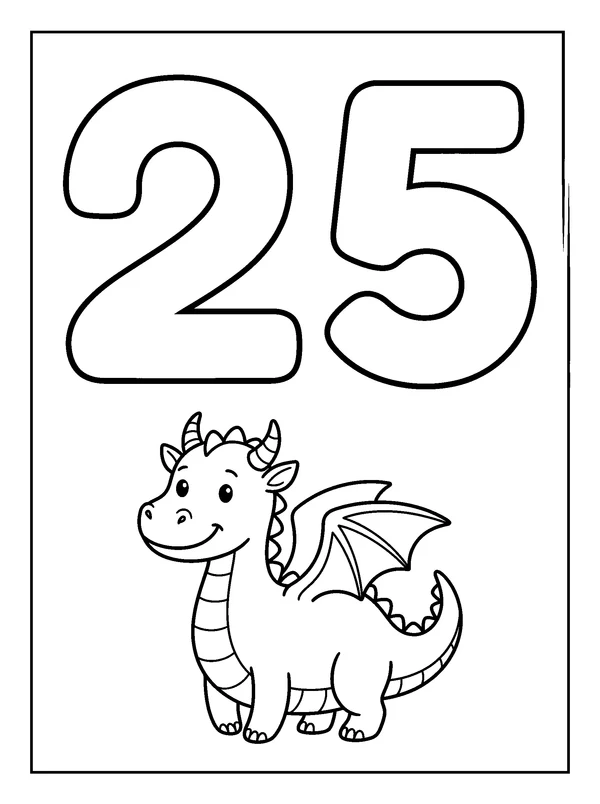 Number 25 Coloring Fun — printable black-and-white coloring sheet