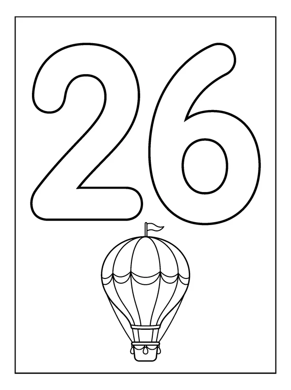 Number 26 Coloring Fun — printable black-and-white coloring sheet
