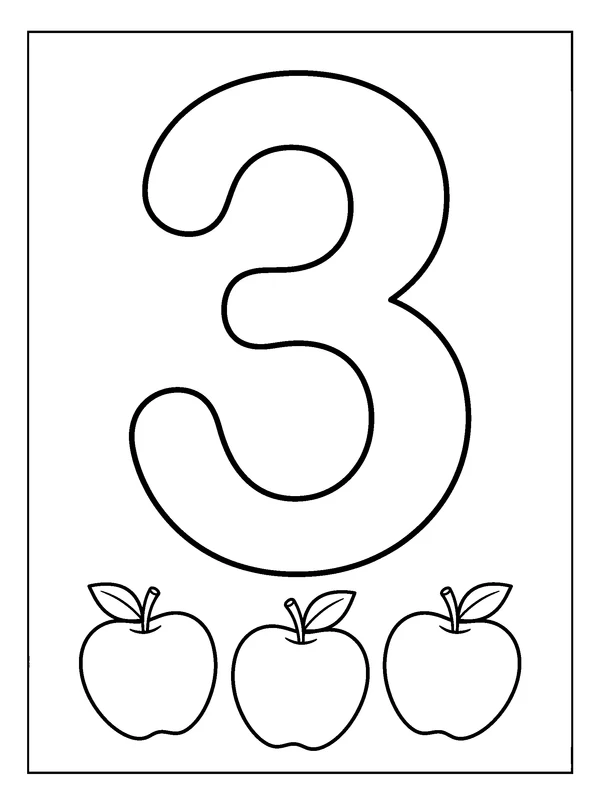 Number 3 Coloring Fun — printable black-and-white coloring sheet